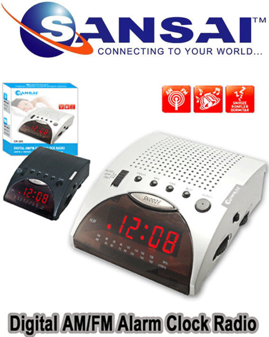 SANSAI AM/FM Radio Clock Alarm with Red LED Display image 0